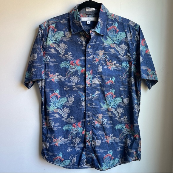 PD&C Other - PD&C Navy Tropical Print Casual Shirt
